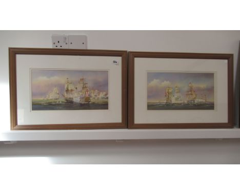 A pair of Trafalgar watercolours signed K W Burton - 58cm x 41cm