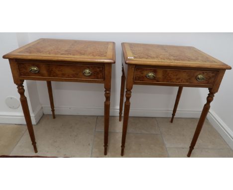 A pair of  yew lamp tables - made by a local craftsman to a high standard - Height 77cm x Width 60cm x Depth 48cm 