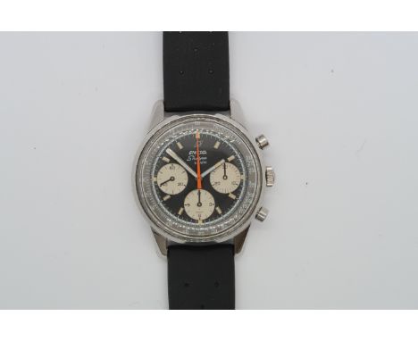 A circa 1968 Enicar Sherpa Graph Mk IV gents wristwatch, 40mm case, rarer version with black dial and grey sub-dials, inner g