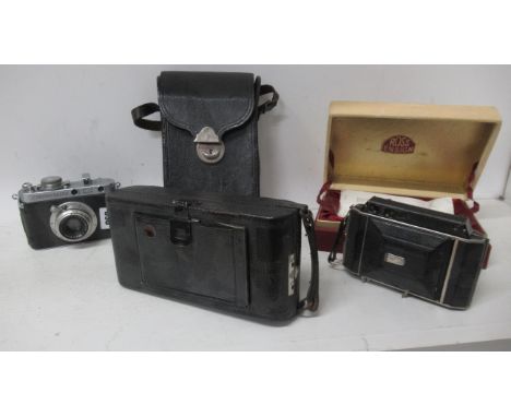 An Ensign Multex camera, a Ross Ensign and a box camera 