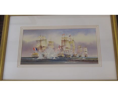 A set of four Trafalgar prints signed K W Burton - Three are 45cm x 30cm and one 57cm x 39cm