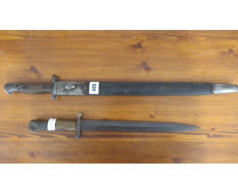 A WW1 British 1907 Pattern bayonet 42cm with matching leather scabbard together with a Lee-Metford bayonet, blade 30cm 
