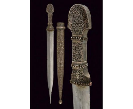 dating: Late 19th Century provenance: Caucasia, Straight, double-edged blade, ribbed in the center, with Arabic mark; grip co