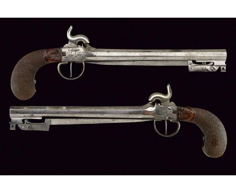 dating: Mid 19th Century provenance: Belgium, Long, octagonal, smooth, 12 mm cal. barrels. Equipped in the bottom of the nozz