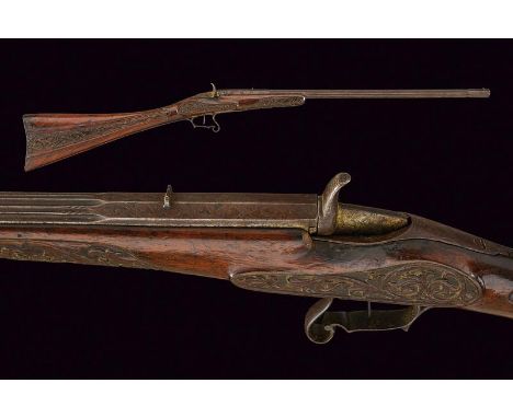 dating: about 1870 provenance: France, Smooth, octagonal, 6 mm cal. barrel, first part marked 'Agres & Paris', central part w