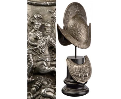 dating: 19th Century provenance: Europe, Iron helmet, composed of two halves joined in the center, with high comb and brim. A