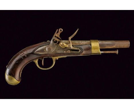 dating: first quarter of the 19th Century provenance: France, Round, smooth, 17 mm cal. barrel with square base; lock marked 
