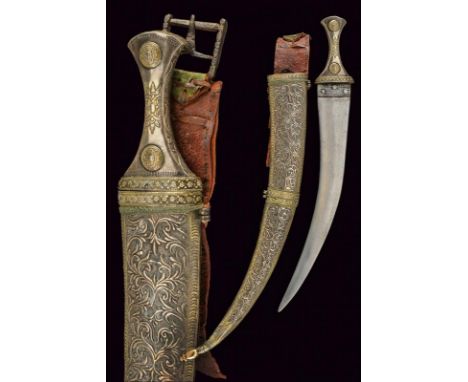 dating: circa 1900 provenance: Arabian Peninsula, Wide and long, flat, curved, double-edged blade; nice grip, completely cove