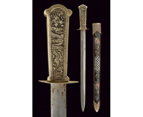 dating: circa 1900 provenance: Vietnam, Straight, double-edged blade; the grip covered with silver foil finely decorated with