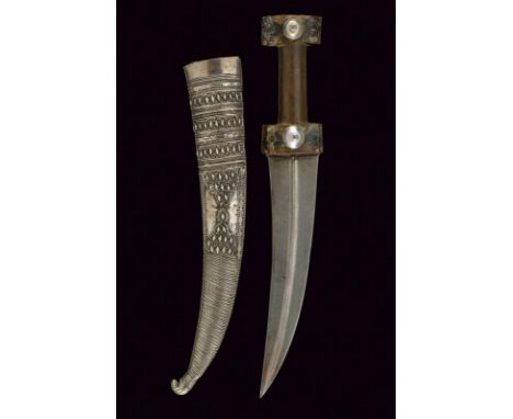 dating: Second half of the 19th Century provenance: Turkey, Curved, damascened, double-edged blade with central raiser; doubl