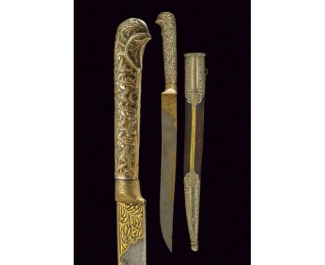 dating: circa 1900 provenance: Turkey, Single-edged, damask blade with inscriptions in Arabic and golden floral decorations. 