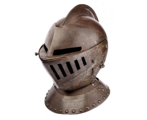 dating: late 16th Century provenance: Europe, Iron skull, hammered in two parts, provided with a medium high comb, whose cord