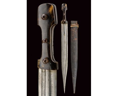 dating: circa 1900 provenance: Caucasia, Straight, double-edged blade with grooves and floral engravings, a deep, Arabic mark