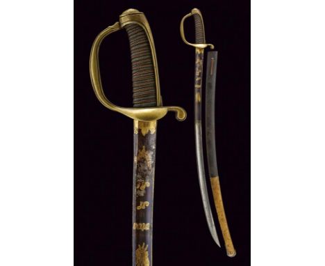 dating: first quarter of the 19th Century provenance: Piedmont, Curved blade, engraved and gilded with Savoy eagle, motto 'Vi