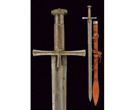 dating: circa 1900 provenance: Sudan, Wide and strong, straight, double-edged blade with large, central fuller; iron, cross-h