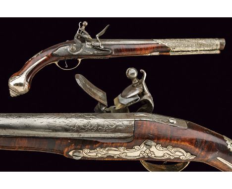 dating: mid-19th Century provenance: Turkey, Round, smooth, 15 mm cal. barrel with big carving depicting a mask at the back a