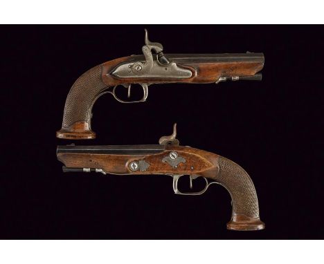 dating: first quarter of the 19th Century provenance: France, Octagonal, smooth, 15 mm cal. barrels, with fore-sight; tangs o