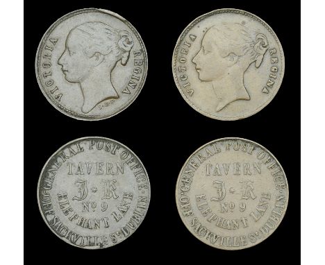 Miscellaneous Tokens and Checks, Co DUBLIN, Dublin, General Post Office Tavern, J[ames] K[enny], copper (2), by Parkes [1853-