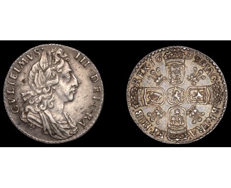 William III (1694-1702), Sixpence, 1699, third bust, plumes (ESC 1245; S 3546). Some light haymarking and trace of blank fili