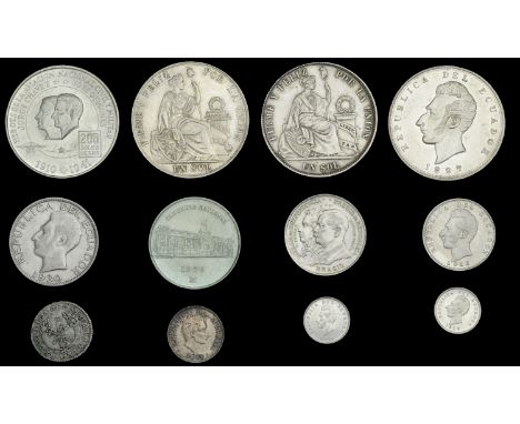 Ecuador, Republic, 2 Sucres, 1930, Sucre, 1897jf Lima, 2 Decimos, 1916tf, Half-Decimos (2), 1912fg, 1915h (KM. 51.4, 53.3, 55