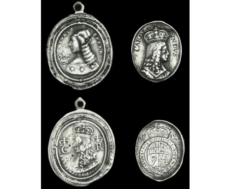 Charles II, an oval engraved silver badge, unsigned [by T. Rawlins], 25 x 20mm, 3.32g (cf. MI I, 440/9; cf. E 207); Charles I