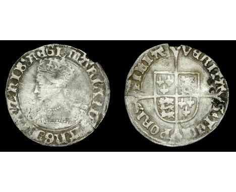 Mary (1553-1554), Groat, mm. pomegranate, reads regi, 1.87g/10h (N 1960; S 2492). Light obverse scratches, otherwise better t