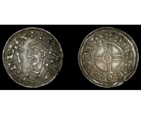 Cnut (1016-1035), Penny, Short Cross type, Warminster, Winegod, pineg on por, 1.12g/3h (SCBI Copenhagen 4212 [different dies]