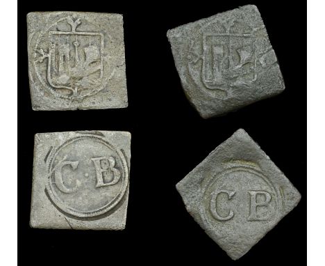 17th Century Tokens, GLOUCESTERSHIRE, Bristol, City Farthings, lozenge-shape 1577+ issue (2), 3.99g/12h, 3.15g/8h (cf. N 1444
