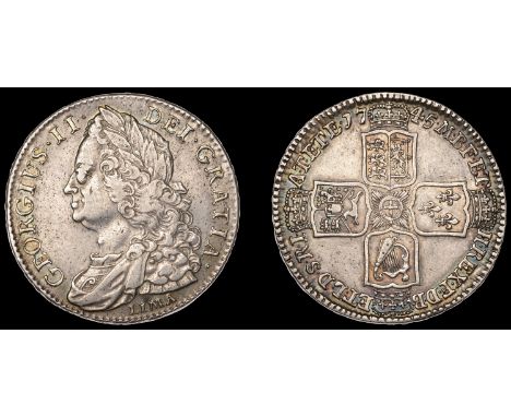 George II (1727-1760), Halfcrown, 1745/3, lima, edge decimo nono (ESC 1687a; S 3695). Very fine, reverse better £200-£260