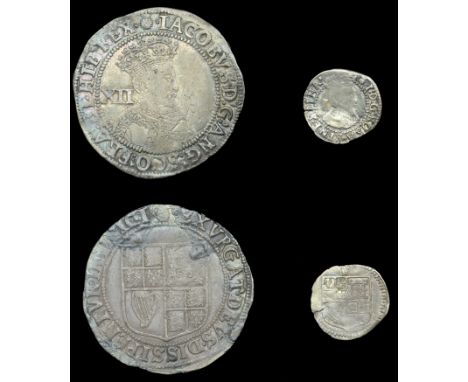 James I (1603-1625), First coinage, Shilling, mm. thistle, second bust, 5.84g/6h; Penny, mm. thistle, first bust, 0.55g/7h (N