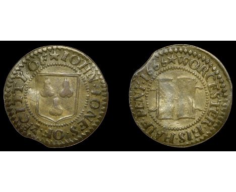 Worcestershire, Worcester, John Jones, Halfpenny, 1666, 1.18g/7h (N 5750a, this piece; BW. 148). Flan clip and crease mark, o