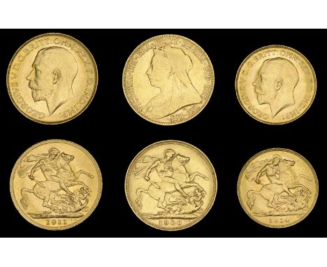 Victoria, Sovereign, 1900 (S 3874); George V, Half Sovereign, 1914 (S 4006) [2]. First good fine, second good extremely fine 