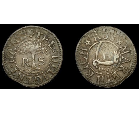 Ireland, Co WEXFORD, Ross, R[ichard] S[tephens], Penny, 1673, the diligent hand maketh rich ross, 2.65g/12h (N 6342; BW. 695)