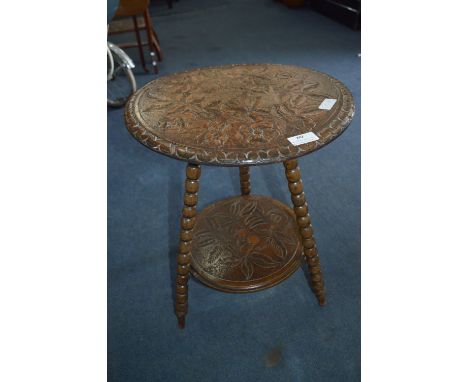 Small Carved Tripod Table with Bobbin Turned Legs 