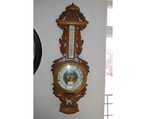R. Stewart of Glasgow Barometer in Ornate Oak Mount 