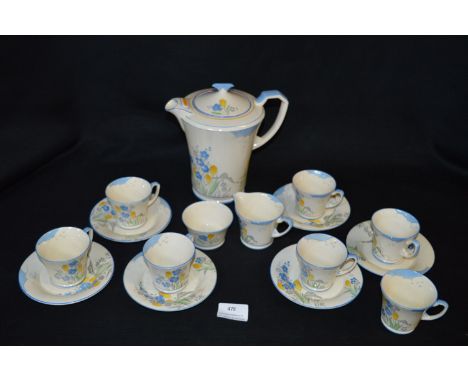 Crown Devon Art Deco Tea Service; Six Cups &amp; Saucers, Teapot, Milk Jug and Sugar Bowl 