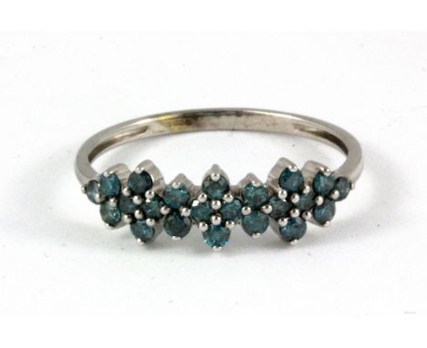 A 9ct white gold cluster ring set with brilliant cut fancy blue diamonds, (O).