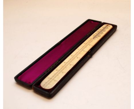 ANTIQUE OX BONE PAGE TURNER/RULE/THERMOMETER IN ORIGINAL CASE RD. 43090 CIRCA 1886 THERMOMETER AF 