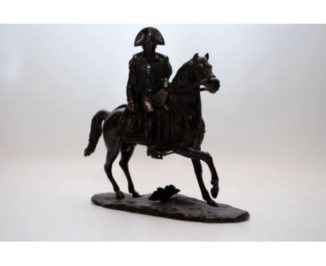FRENCH C19TH BRONZE OF NAPOLEON BONAPART  III MOUNTED ON A CHARGER. MONOGRAMMED ON BASE F.C. (FRATIN CHRISTOPHE) 7" HIGH,  BA