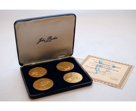 CASED SET ' THE CHURCHILL MEDALS' SET OF 4 WITH CERT. 24CT GOLD PLATE ON STERLING SILVER BY JOHN PINCHES (SET NO.337)