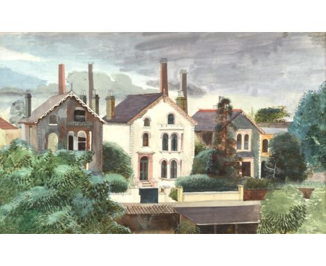 Henry Hammond (British 1914-1989), a row of Victorian townhouses, watercolour, signed, 23 x 37cm, framed and glazed.