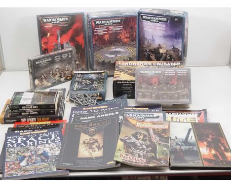 A crate of Warhammer 40000 sets and accessories by GAMES WORKSHOP together with a quantity of related codices and books - VG 