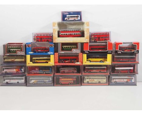 A group of 1:76 scale diecast buses and tram by GORGI OOC, CREATIVE MASTER NORTHCORD & BRITBUS in mixed liveries - VG in G/VG