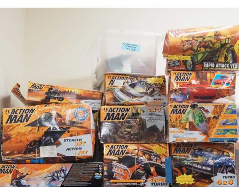 A very large group of 1990s issue ACTION MAN vehicles and accessory sets in original boxes / backing cards together with one 