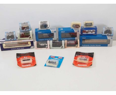 A group of N gauge rolling stock comprising carriages and wagons by DAPOL and PECO together with a quantity of N gauge model 
