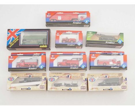 A group of SOLIDO diecast fire trucks, military vehicles and a bus - G/VG in G/VG boxes (10)