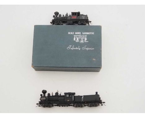 A pair of HO gauge American Outline Shay steam locomotives comprising a boxed UNITED SCALE MODELS Japanese brass two-truck ex