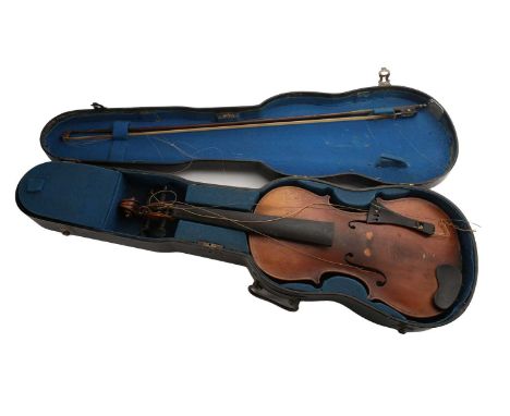 A full size violin, 19th/20th century, with two-piece back and purfling on both sides, the bow stamped for Jérome Thibouville