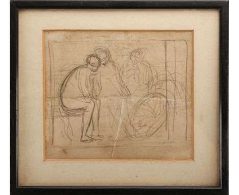 English school, late 18th - early 19th century, a pencil sketch of three seated figures, one with a shield believe to be Brit