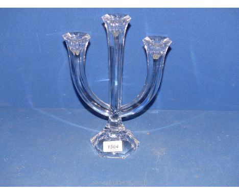 A Trident Crystal candle stick, signed by Nachtmann, 11'' tall.